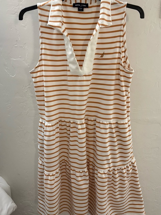 Nautica Dresses & Skirts - Nautica Cream and Tan Striped Sleeveless Polo Dress